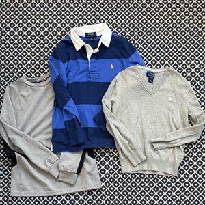 Polo by Ralph Lauren Kids Bundle: Blue Striped Rugby and Gray Tops